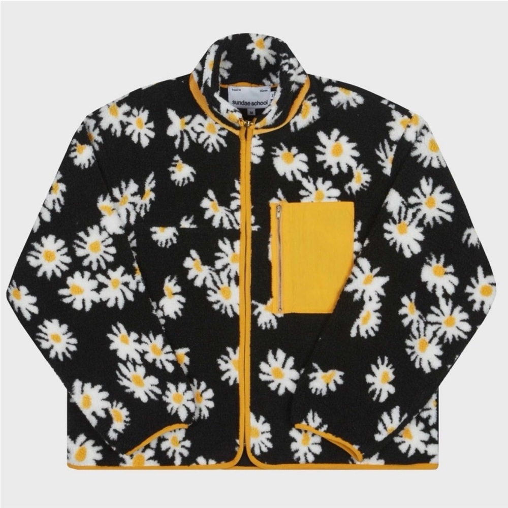 RARE Sundae School Daisy Print Full Zip Sherpa Fleece Jacket Medium
